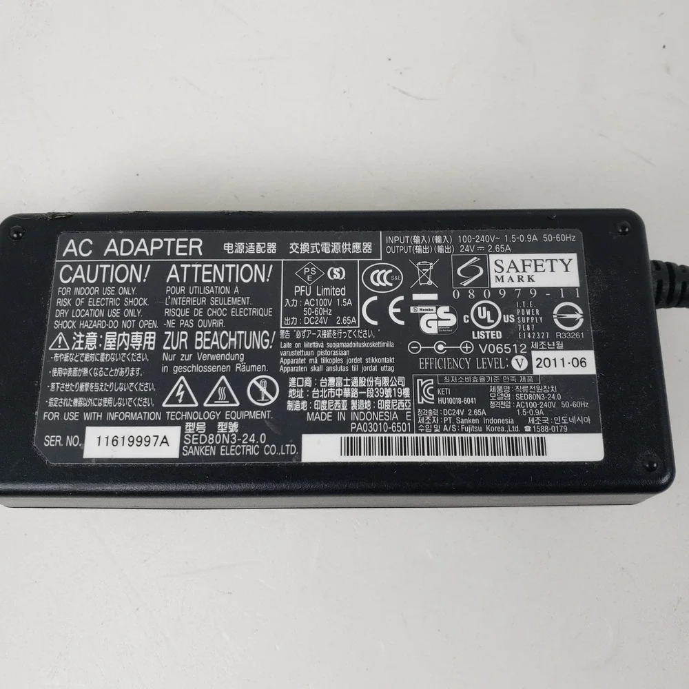 Fujitsu‎ AC Adapter SED80N3-24.0 24V 2.65A Power Supply for fi-6130 Scanner